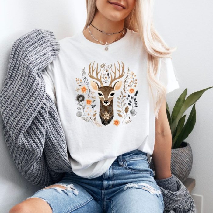 Boho Christmas Deer T-Shirt - Festive Holiday Boho Chic Tee